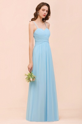 Sky Blue Sweetheart Chiffon Long Bridesmaid Dress Aline Wedding Party Dress with Straps_8