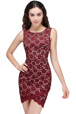 BRILEY | Bodycon Round Neck Short Lace Burgundy Homecoming Dresses_1