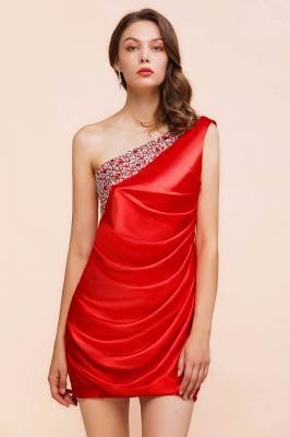 One Shoulder Red Ssatin Special Occasion Dress Detachable Dress for Party with Beadins_9