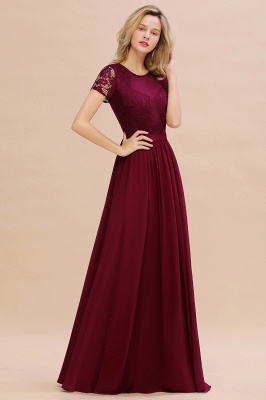 Abraham | Burgundy Short Sleeve Lace Simple Chiffon Formal Dress, Pink, Dark Green_15