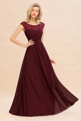Elegantes Jewel Neck Chiffon Aline Abendkleid bodenlanges Wsedding Guest Dress_6