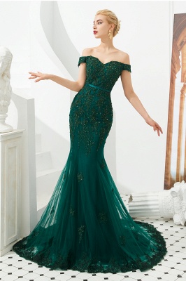 Harvey | Günstige Emerald Green Mermaid Tüll Prom Kleid mit Perlen Spitze Appliques_2