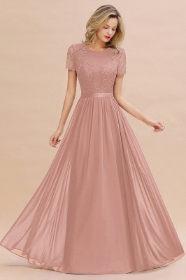 Retro Chiffon Lace Scoop Short-Sleeves Online Bridesmaid Dress_6