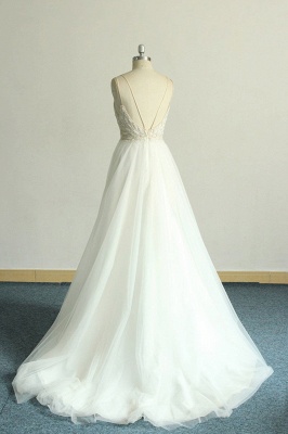 V-neck Lace White Floor length Simple Wedding Dresses_3