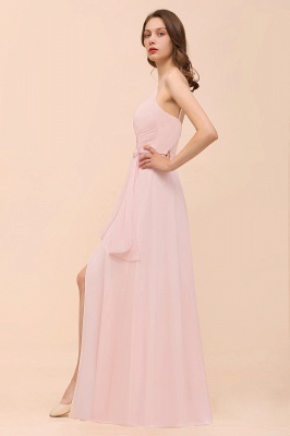 Spaghetti Straps Pink Chiffon Wedding Party Dress Sleeveless Long Bridesmaid Dress_9
