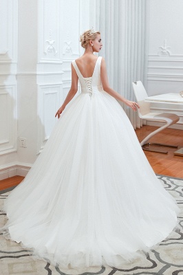 Sexy V-neck sleeveless White Princess Spring Wedding Dress | Elegant Low Back Bridal Gowns with Belt_4