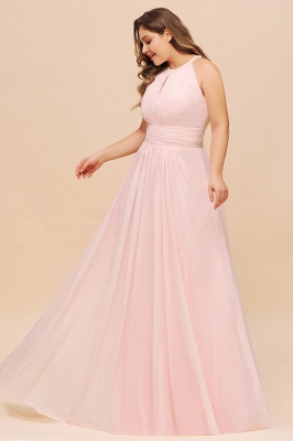 Vestido de invitado de boda con cuello halter rosa de talla grande Vestido de dama de honor de gasa sin mangas Aline_5