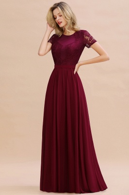 Abraham | Burgundy Short Sleeve Lace Simple Chiffon Formal Dress, Pink, Dark Green_14