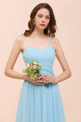 Sky Blue Sweetheart Chiffon Long Bridesmaid Dress Aline Wedding Party Dress with Straps_9
