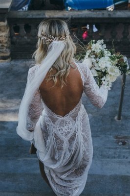 Elegant Boho Long Sleeves Backless Lace Beach Wedding Dress | Simple Summer Casual Bridal Gowns Online_2