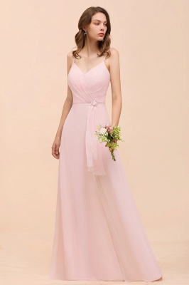 Spaghetti Straps Pink Chiffon Wedding Party Dress Sleeveless Long Bridesmaid Dress_5