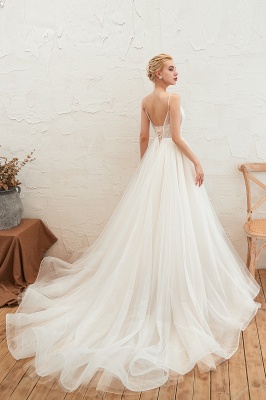 Summer Spaghetti Straps Plunging V-neck Champange Wedding Dress | Sexy Low Back Bridal Gowns Online_12