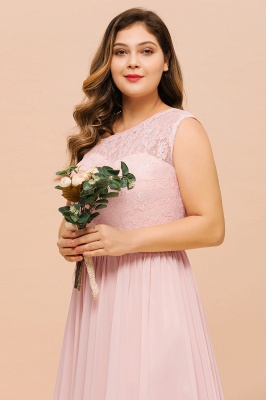 One shoulder Lace Aline Evening Dress Pink Bridesmaid Dress with Side Slit_9