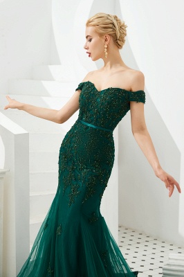 Harvey | Günstige Emerald Green Mermaid Tüll Prom Kleid mit Perlen Spitze Appliques_8