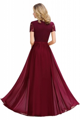 Abraham | Burgundy Short Sleeve Lace Simple Chiffon Formal Dress, Pink, Dark Green_18