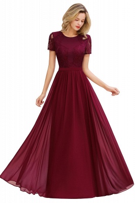 Abraham | Burgundy Short Sleeve Lace Simple Chiffon Formal Dress, Pink, Dark Green_3