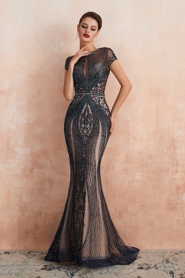 Chloe | Luxury Dark Navy Cap Sleeve Key hole Sparkle Prom Dress Online, Beautiful Champange Dresses for Evening Party_14