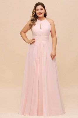 Vestido de invitado de boda con cuello halter rosa de talla grande Vestido de dama de honor de gasa sin mangas Aline_1