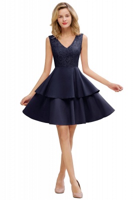 Sexy V-neck V-back Knee Length Homecoming Dresses with Ruffle Skirt | Burgundy, Navy, Pink Dress for Homecoming_2
