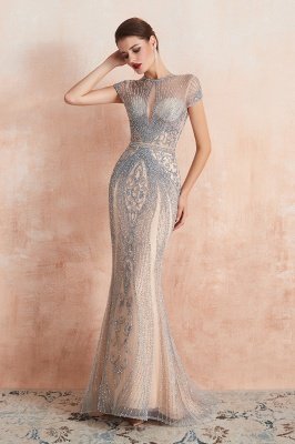 Chloe | Luxury Dark Navy Cap Sleeve Key hole Sparkle Prom Dress Online, Beautiful Champange Dresses for Evening Party_10