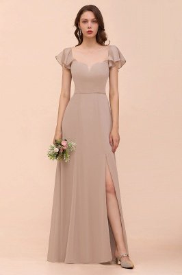 Cap Ruffle Sleeves Bridesmaid Dress with Side Slit_1
