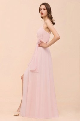 Spaghetti Straps Pink Chiffon Wedding Party Dress Sleeveless Long Bridesmaid Dress_9