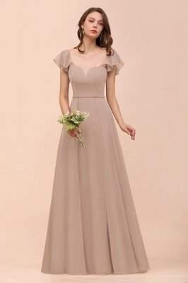 Cap Ruffle Sleeves Bridesmaid Dress with Side Slit_8