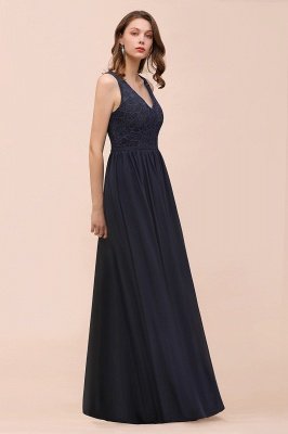 Elegant Aline Sleeveless Long Evening Dress V-Neck Chiffon Bridesmaid Dress_7