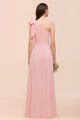 One Shoulder Soft Chiffon Bridesmaid Dress Pink Maid of Honor Dress_3