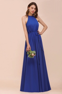 Королевское синее длинное платье для подружки невесты с лямкой на шее Алайн шифоновое свадебное платье для гостей_4