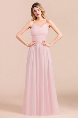 Romantic Spaghetti Straps Pink Chiffon Bridesmaid Dress Aline V-Neck Evening  Swing Dress_8