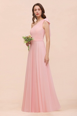One Shoulder Soft Chiffon Bridesmaid Dress Pink Maid of Honor Dress_1
