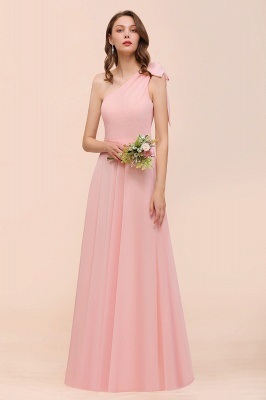 One Shoulder Soft Chiffon Bridesmaid Dress Pink Maid of Honor Dress_5