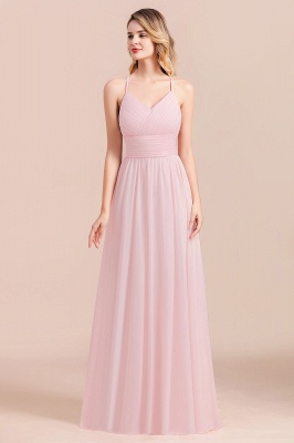 Romantic Spaghetti Straps Pink Chiffon Bridesmaid Dress Aline V-Neck Evening  Swing Dress_1