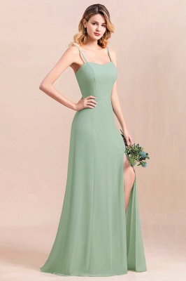 Romantic Sweetheart Sage Garden Bridesmaid DressSpaghetti Straps Long Special Occasion Dress with Side Slit_5