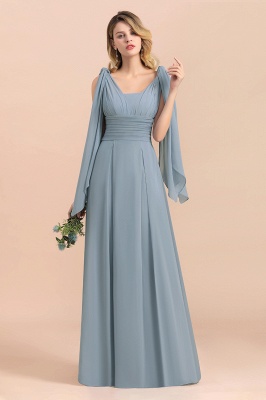 Grey Blue V-Neck Sleeveless Aline Wedding Guest Dress Simple Bridesmaid Dress Floor Length_5