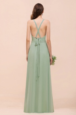 Mint Green V-Neck Sleeveless Bridesmaid Dress Aline Formal  Dress_3