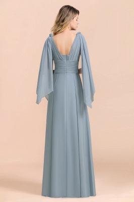 Grey Blue V-Neck Sleeveless Aline Wedding Guest Dress Simple Bridesmaid Dress Floor Length_10