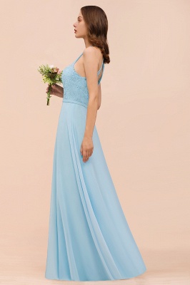 Sky Blue Halter Hollow Lace Wedding Guest Dress Sleeveless Party Wear Dress_9