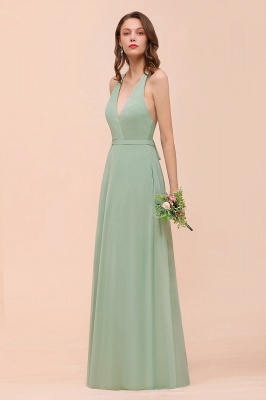 Mint Green V-Neck Sleeveless Bridesmaid Dress Aline Formal  Dress_9