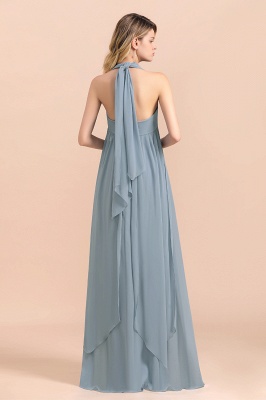 Grey Blue V-Neck Sleeveless Aline Wedding Guest Dress Simple Bridesmaid Dress Floor Length_3