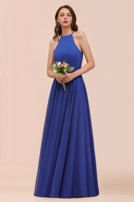Королевское синее длинное платье для подружки невесты с лямкой на шее Алайн шифоновое свадебное платье для гостей_6