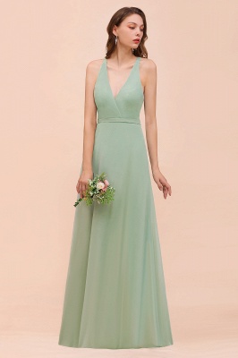 Mint Green V-Neck Sleeveless Bridesmaid Dress Aline Formal  Dress_5