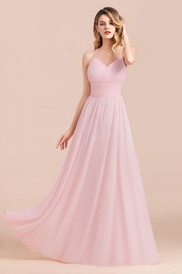 Romantic Spaghetti Straps Pink Chiffon Bridesmaid Dress Aline V-Neck Evening  Swing Dress_6