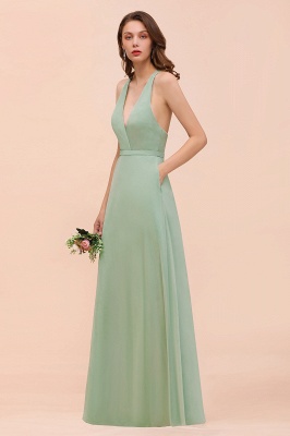 Mint Green V-Neck Sleeveless Bridesmaid Dress Aline Formal  Dress_4