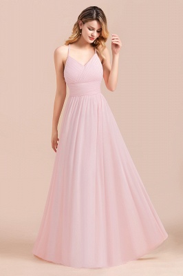 Romantic Spaghetti Straps Pink Chiffon Bridesmaid Dress Aline V-Neck Evening  Swing Dress_5