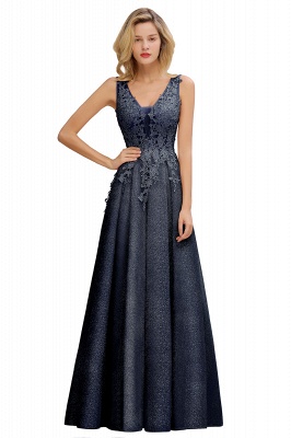 Rebacca | A-Line V-neck Floor-Length Tulle Sequined Prom Dresses_5