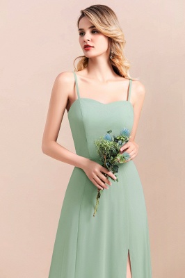Romantic Sweetheart Sage Garden Bridesmaid DressSpaghetti Straps Long Special Occasion Dress with Side Slit_9