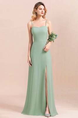 Romantic Sweetheart Sage Garden Bridesmaid DressSpaghetti Straps Long Special Occasion Dress with Side Slit_2