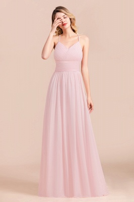 Romantic Spaghetti Straps Pink Chiffon Bridesmaid Dress Aline V-Neck Evening  Swing Dress_7
